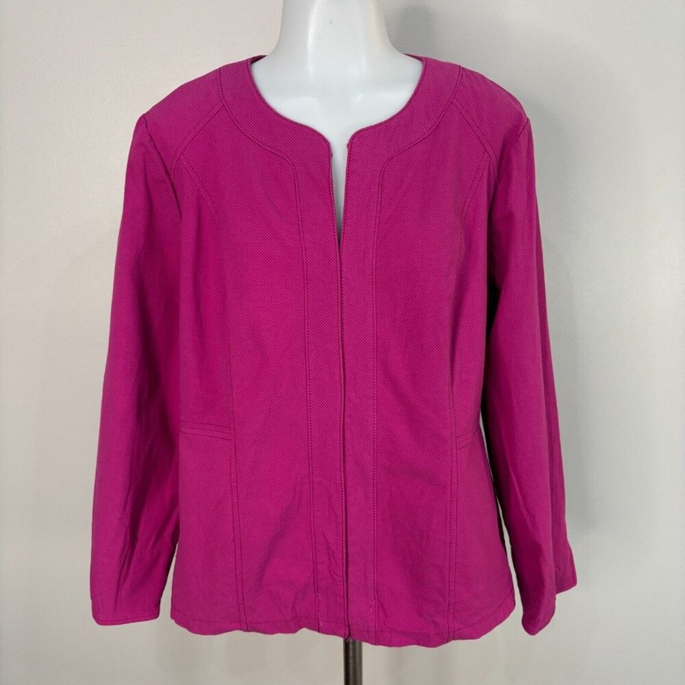 Chico's‎ Jacket 2 Women's Large Pink Hook & Eye Cotton Blend Stretch
